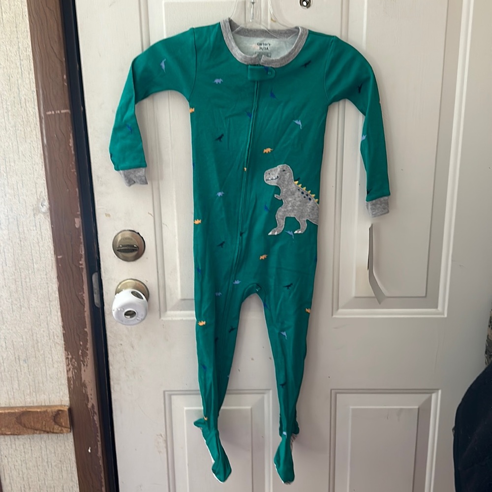 CARTER’S BOY’S DINOSAUR FEETIE PAJAMAS: GREEN: NWT: SZ 3T